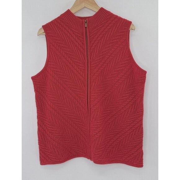 Coldwater Creek Plus Size Cherry Red 100% Wool Knit Full Zip‎ Vest Sz 1x Preppy - Picture 1 of 9